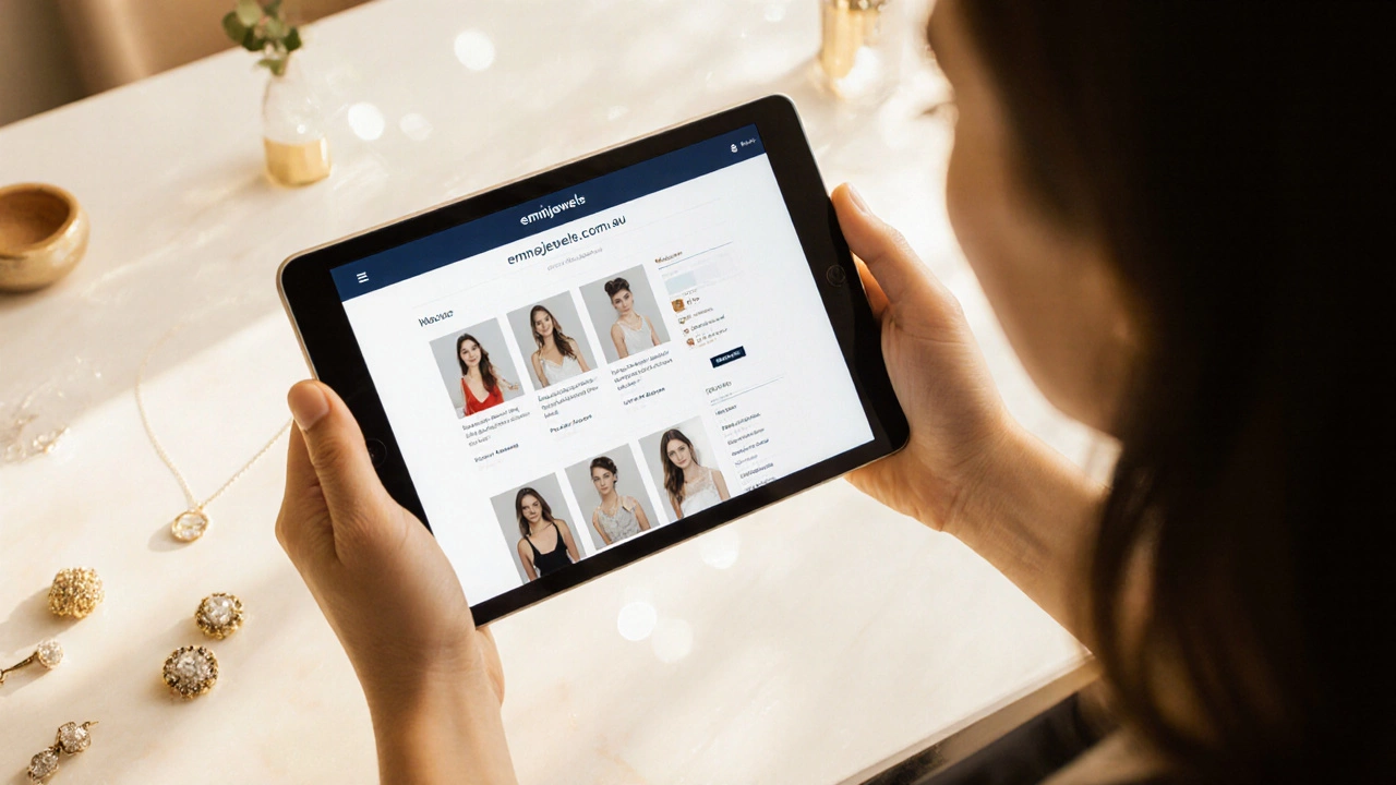 Woman holding tablet displaying ad‑free custom‑domain boutique site.