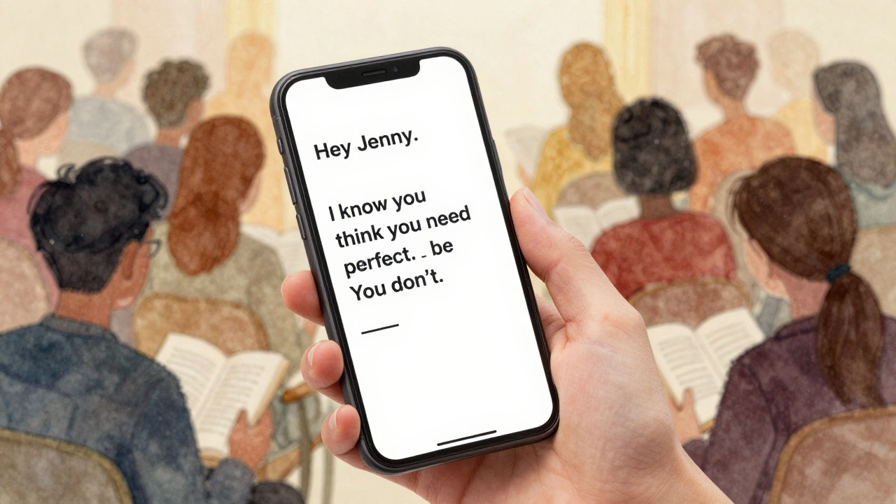 A heartfelt message to a fictional reader named Jenny, with shadowy figures listening in the background.