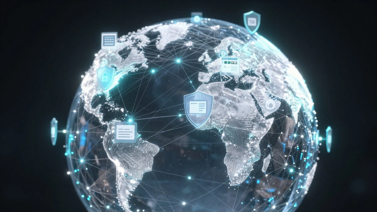 Globe with glowing connections to static websites hosted on free platforms