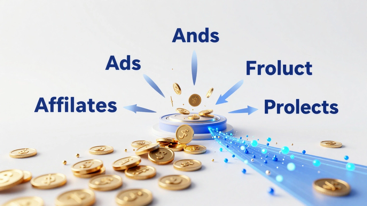 Abstract 3D illustration of revenue streams converging.