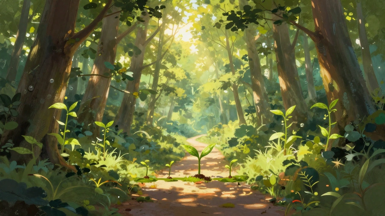 Metaphorical painting of a path growing into a forest.