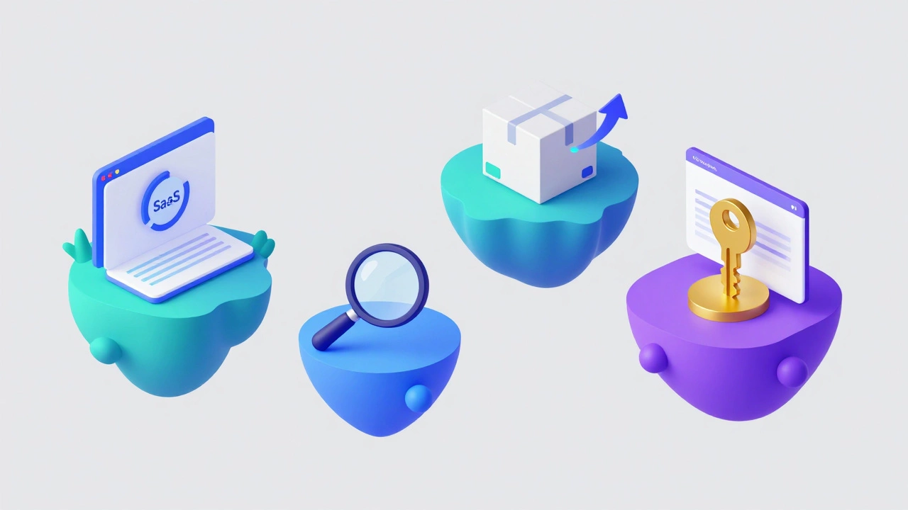 3D isometric view of SaaS, e-commerce, affiliate, and membership business models.