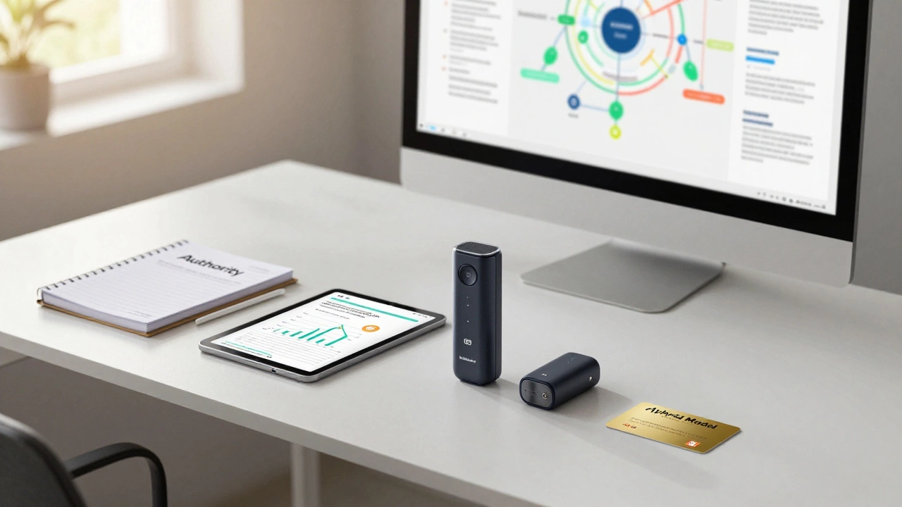 Office desk showing the evolution from a content blog to a branded product business.