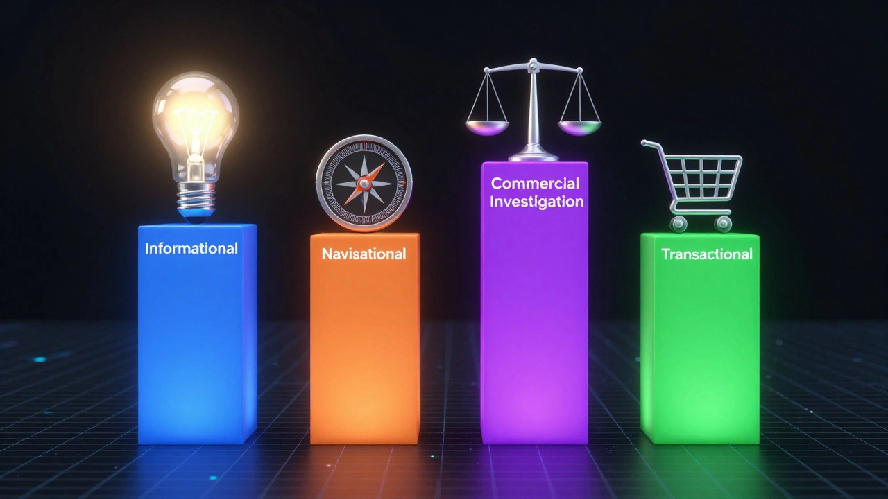 Four glowing pillars representing different types of search intent