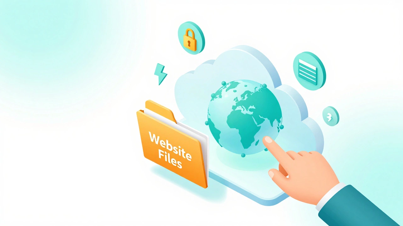 Illustration of dragging files into a cloud for instant website deployment.