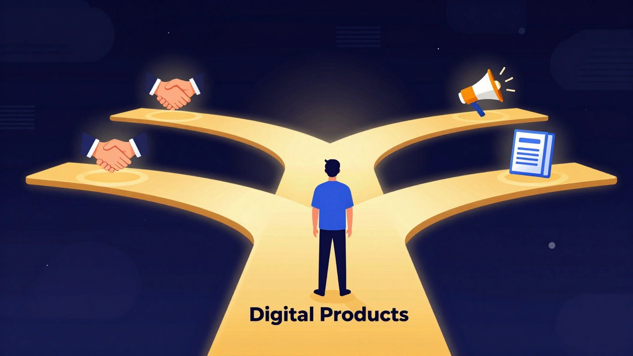 Abstract illustration of four blogging revenue streams as paths