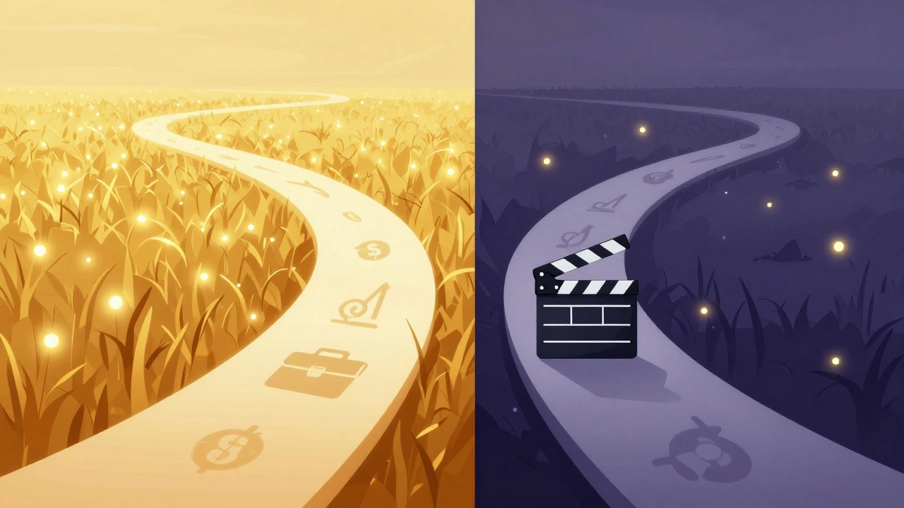 Two paths diverging: one leading to gold for finance, one dim for entertainment