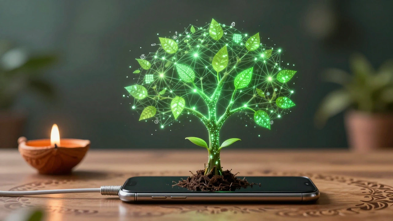 Fiber optic plant growing from phone, symbolizing website scalability