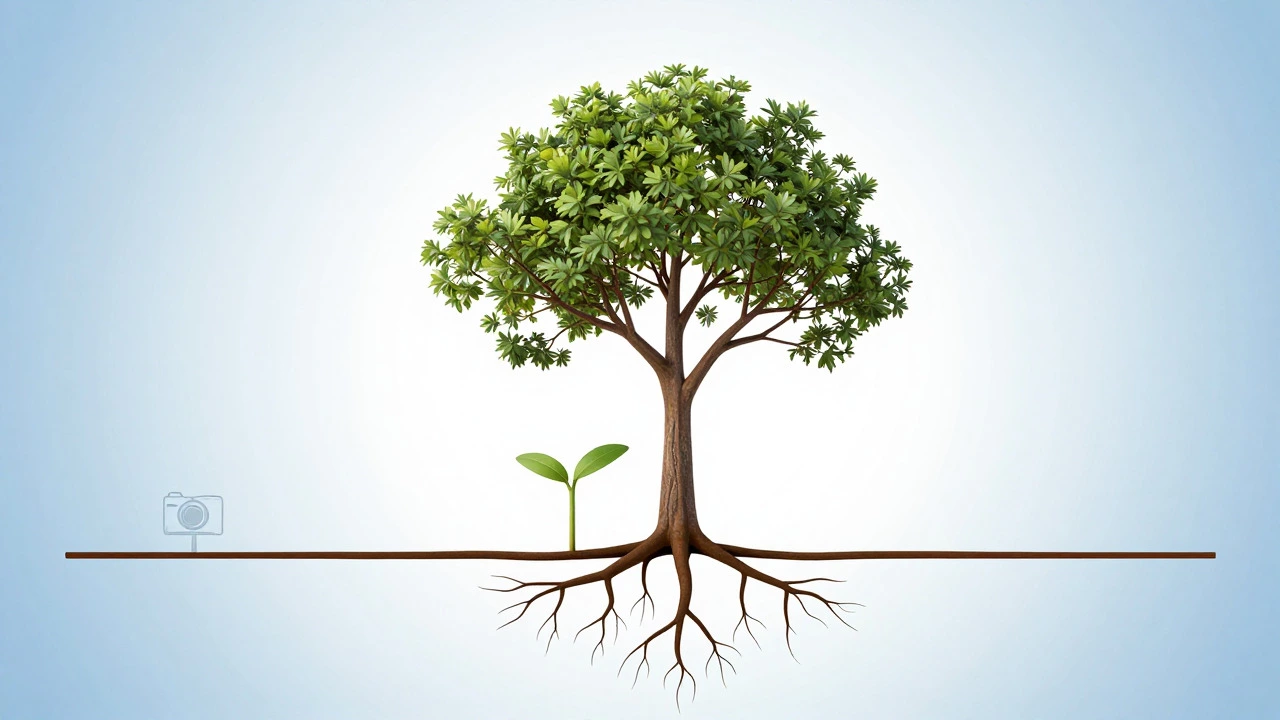 Seedling growing into a tree symbolizing niche expansion and authority building