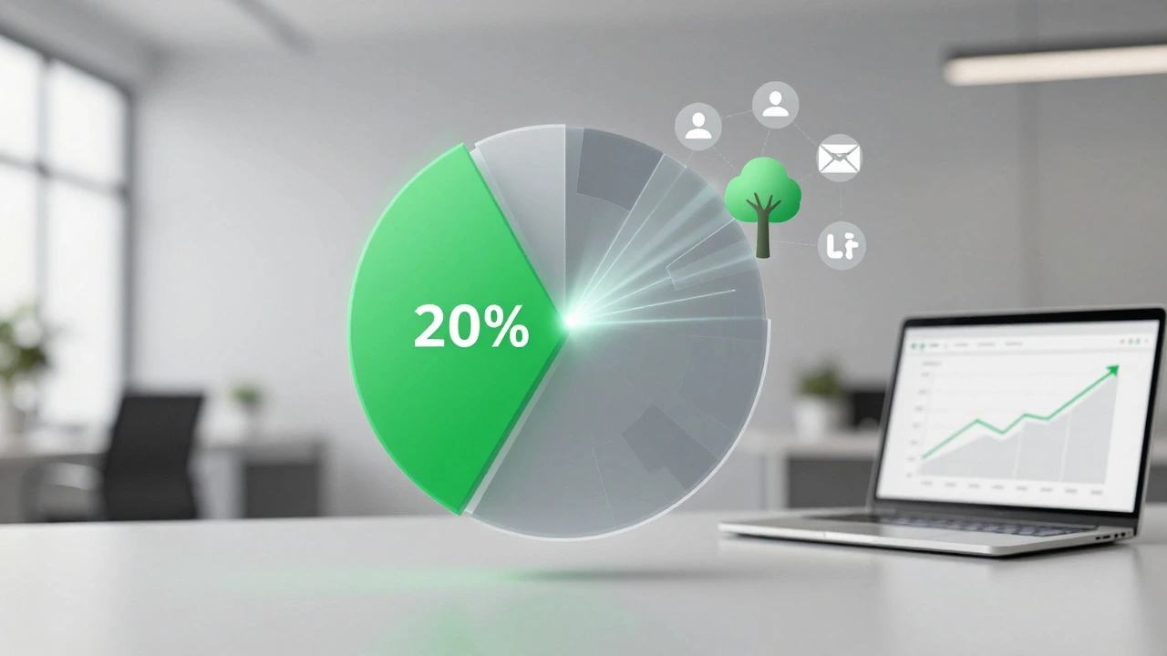 Digital visualization of the 80/20 rule showing high-impact content driving traffic