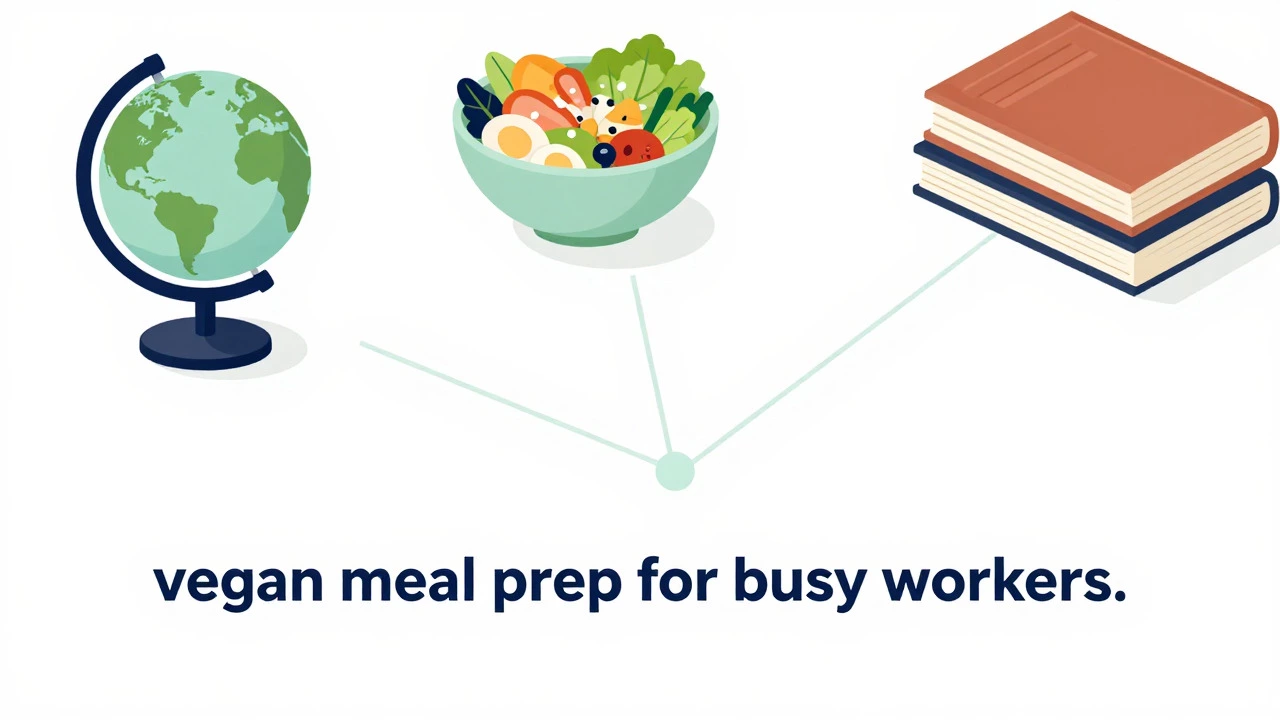 Flat-lay illustration of niche topics converging into a central focus point