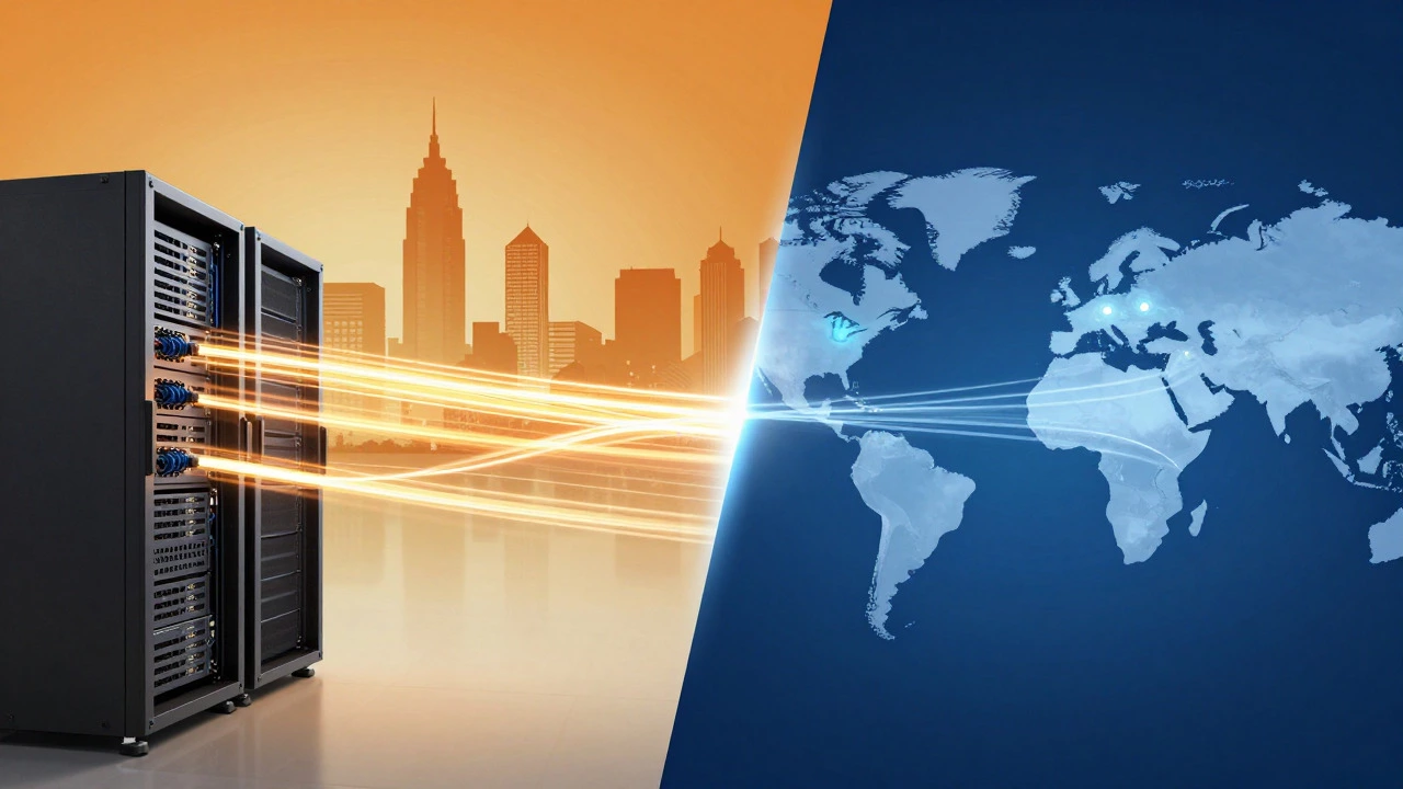 Split view comparing local Indian server speed versus global data routing latency
