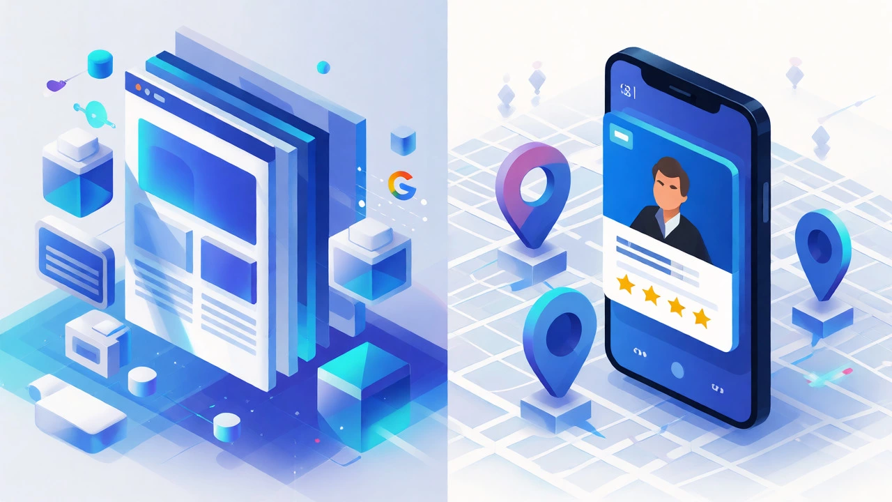 Conceptual illustration comparing Google Sites and Business Profile features