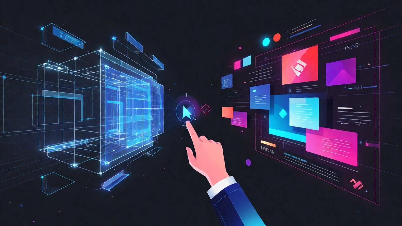 Digital art showing HTML structure being styled by CSS elements