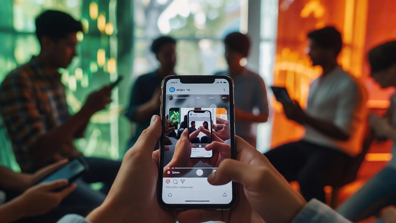Hands holding phones with niche expert silhouettes in the background