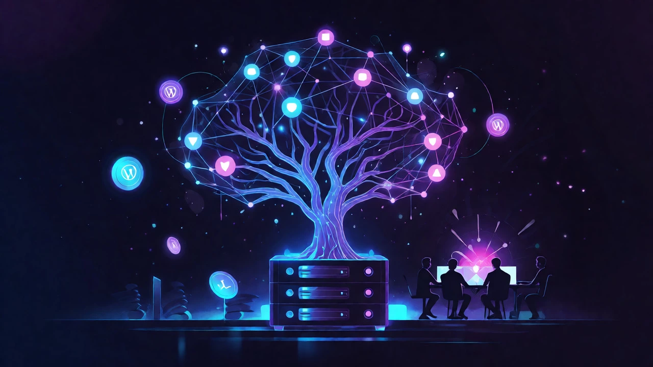 Abstract digital tree representing scalable WordPress income streams